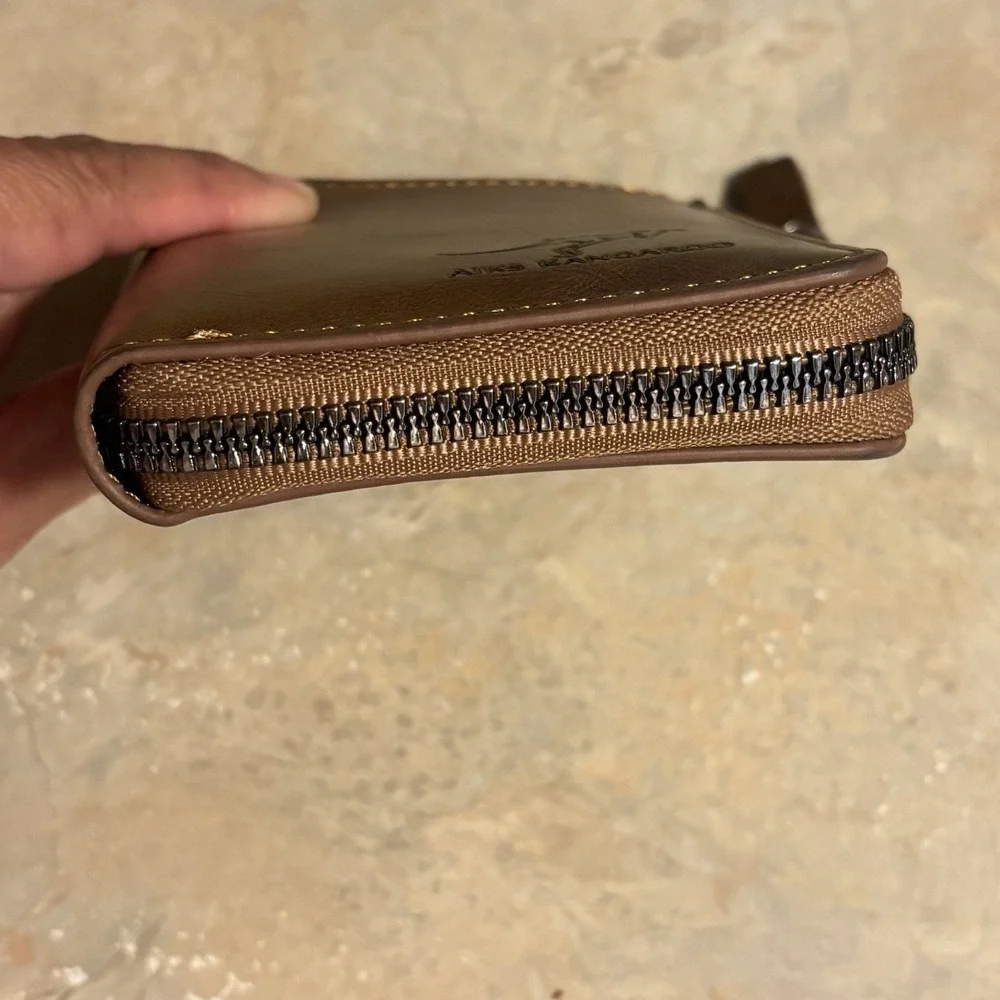 AIKS Kangaroo Mens Bi-Fold Faux Leather RFID Blocking Camel Tan Wallet Zips Up